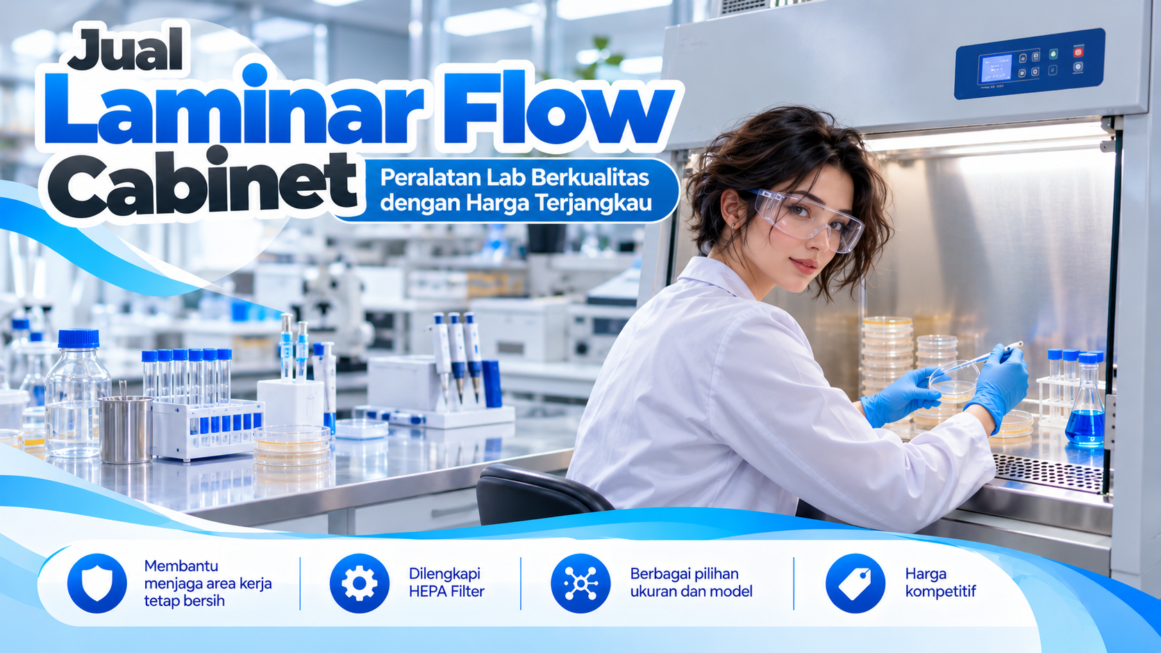 jual-laminar-flow-cabinet-envilife Laminar Flow Cabinet untuk laboratorium dengan sistem aliran udara bersih dan teknisi yang melakukan pekerjaan di area kerja steril.