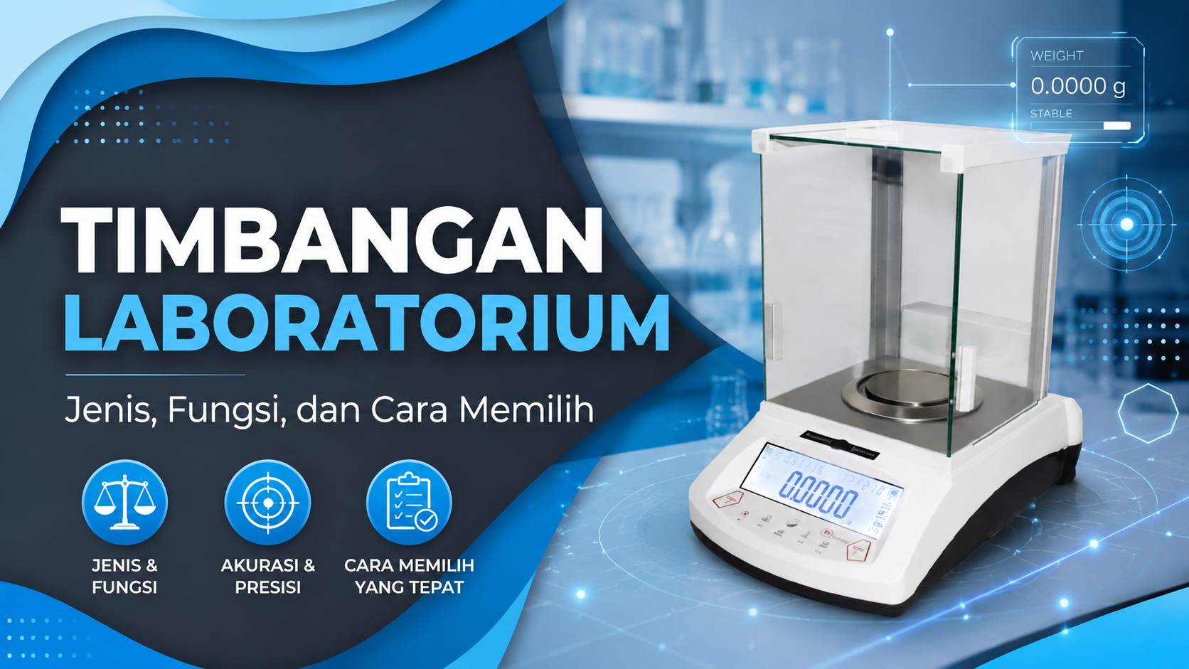 Timbangan laboratorium analitik digital untuk pengukuran presisi tinggi di laboratorium modern.