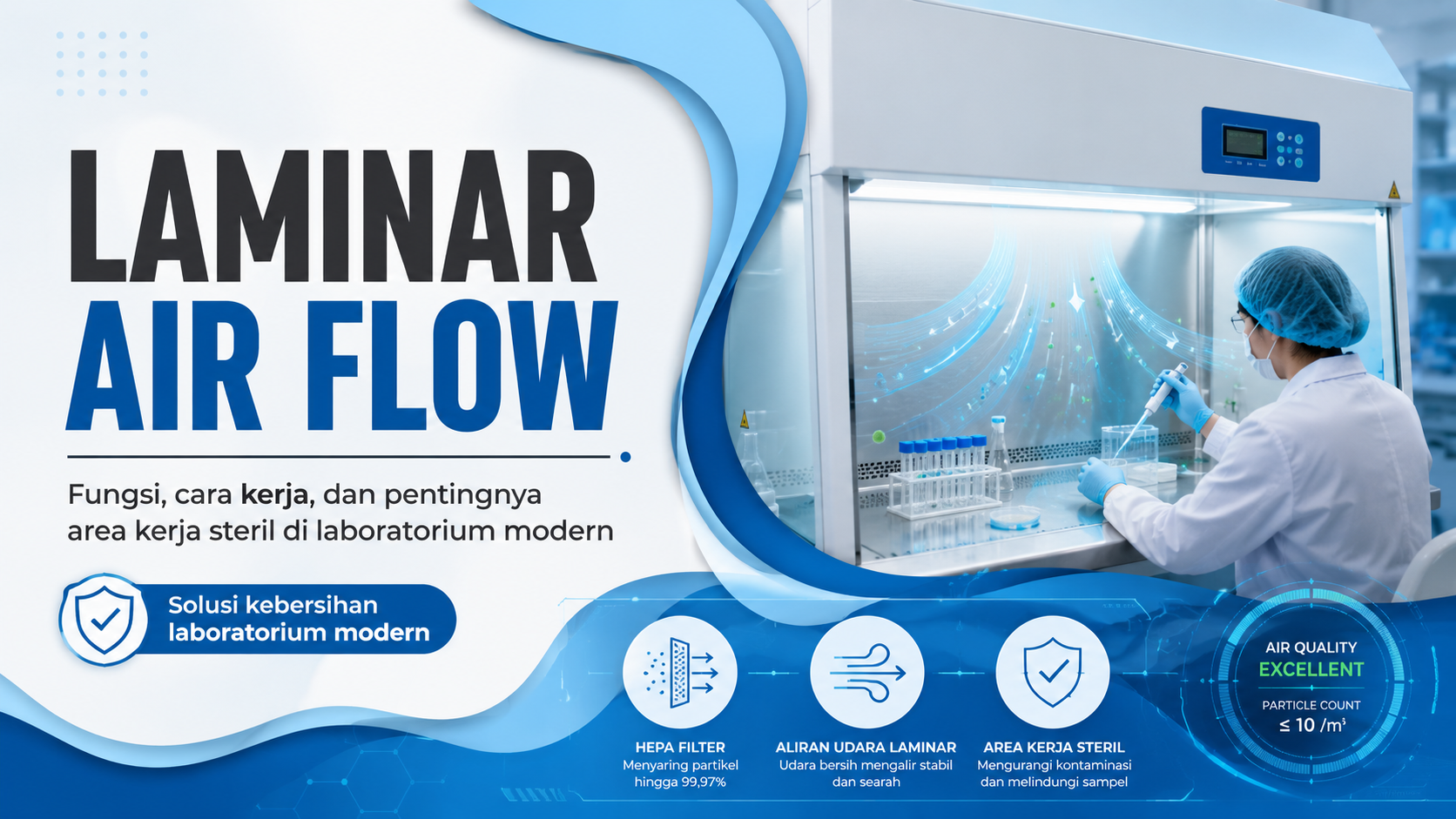 Laminar Air Flow laboratorium modern untuk menjaga area kerja tetap steril dan bebas kontaminasi