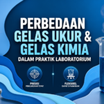 Gambar perbedaan gelas ukur dan gelas kimia dalam praktik laboratorium dengan visual fungsi dan akurasi alat