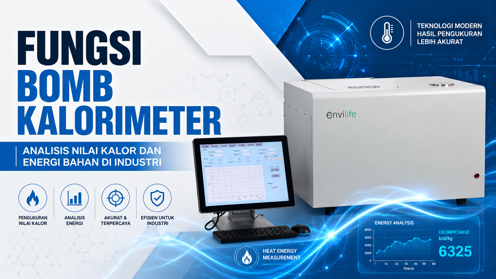 Bomb kalorimeter ENVILIFE untuk analisis nilai kalor bahan di laboratorium industri