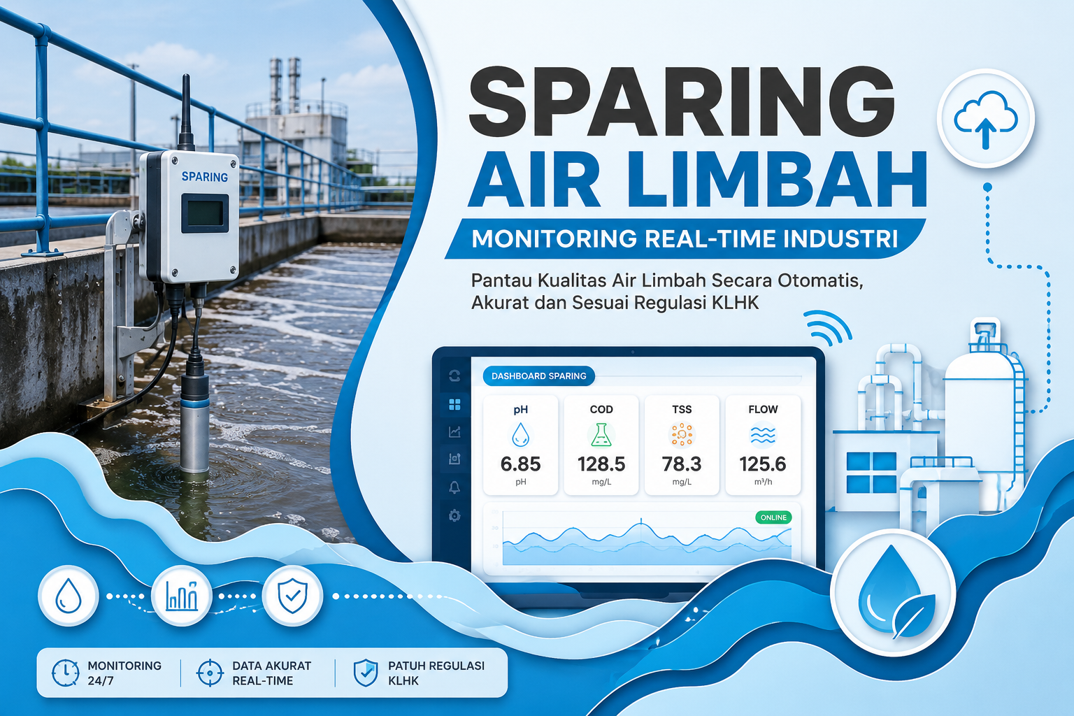 Sistem SPARING air limbah industri untuk monitoring kualitas air limbah secara real-time sesuai regulasi KLHK