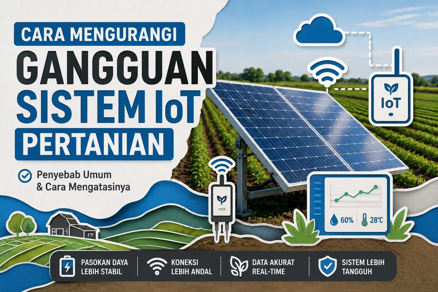 Cara mengurangi gangguan sistem IoT pertanian dengan solar panel auto cleaning.