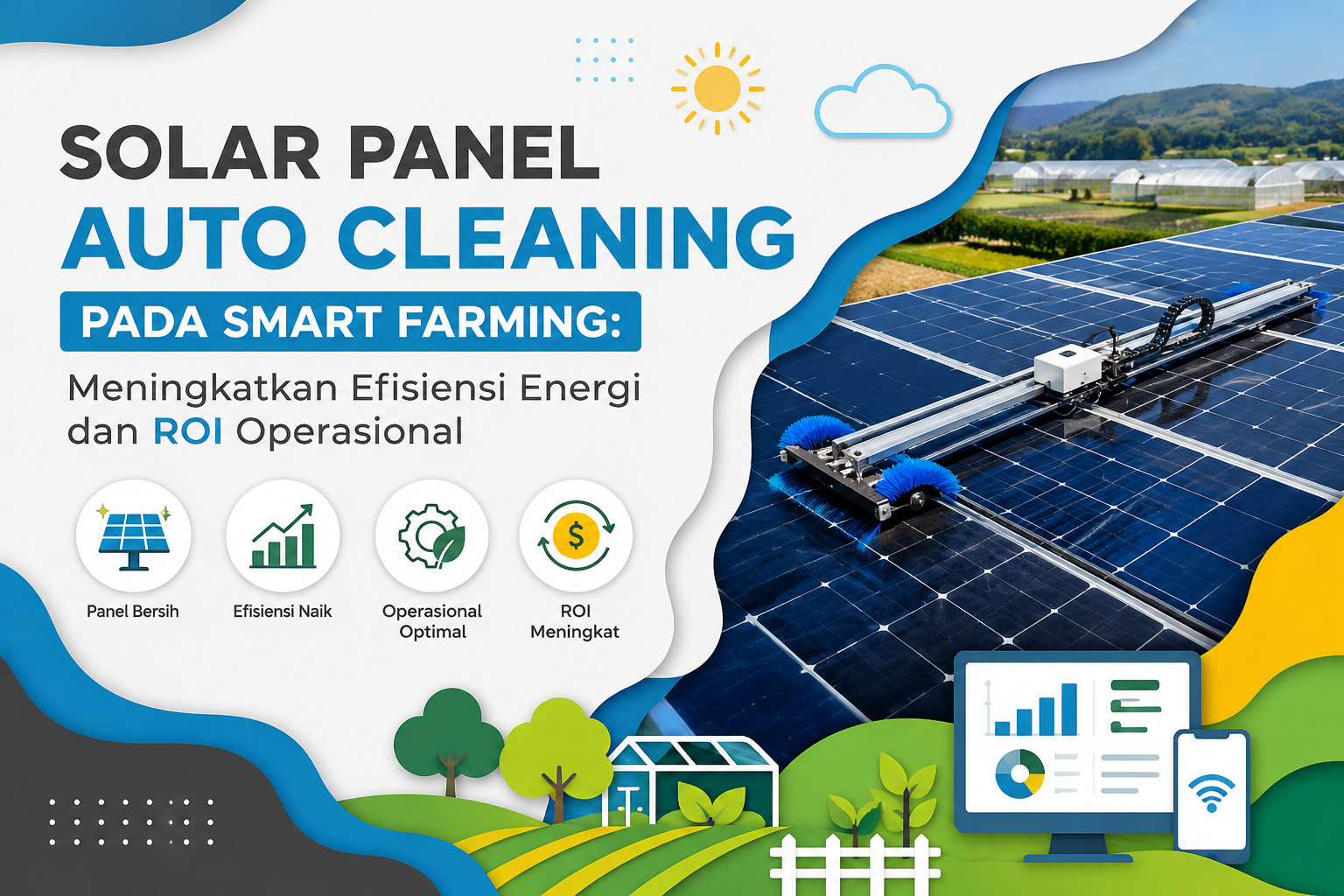 Solar panel auto cleaning system pada instalasi smart farming modern