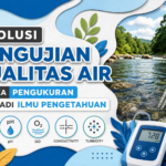 Ilustrasi evolusi pengujian kualitas air dari pengamatan visual menuju metode ilmiah menggunakan parameter pH, Dissolved Oxygen (DO), Electrical Conductivity (EC), dan Turbidity.
