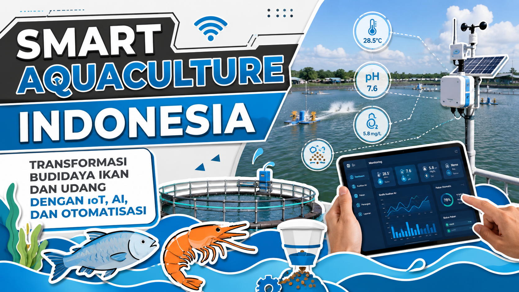 smart-aquaculture-indonesia Smart Aquaculture Indonesia menggunakan teknologi IoT, Artificial Intelligence (AI), dan otomatisasi untuk pemantauan kualitas air serta budidaya ikan dan udang yang lebih efisien.
