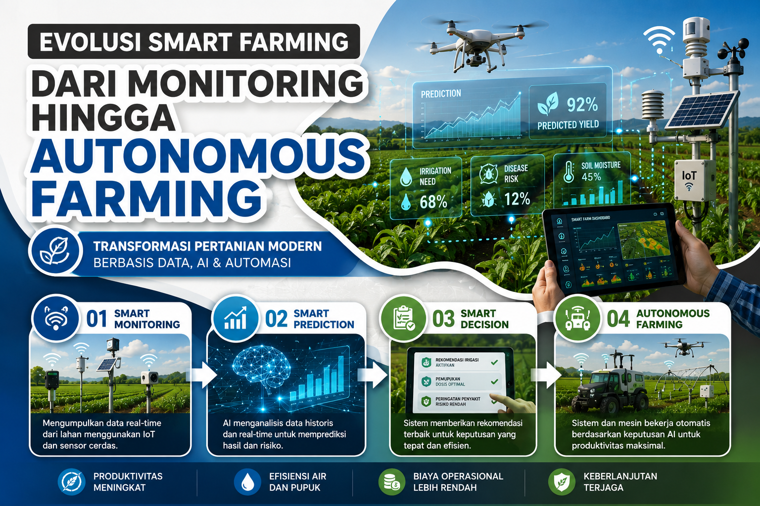 smart-farming-ai-iot-autonomous-agriculture Evolusi Smart Farming menuju Autonomous Farming berbasis AI dan IoT.
