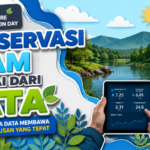 Thumbnail artikel World Nature Conservation Day yang menampilkan konservasi alam modern dengan teknologi monitoring lingkungan, sensor IoT, dan analitik data.
