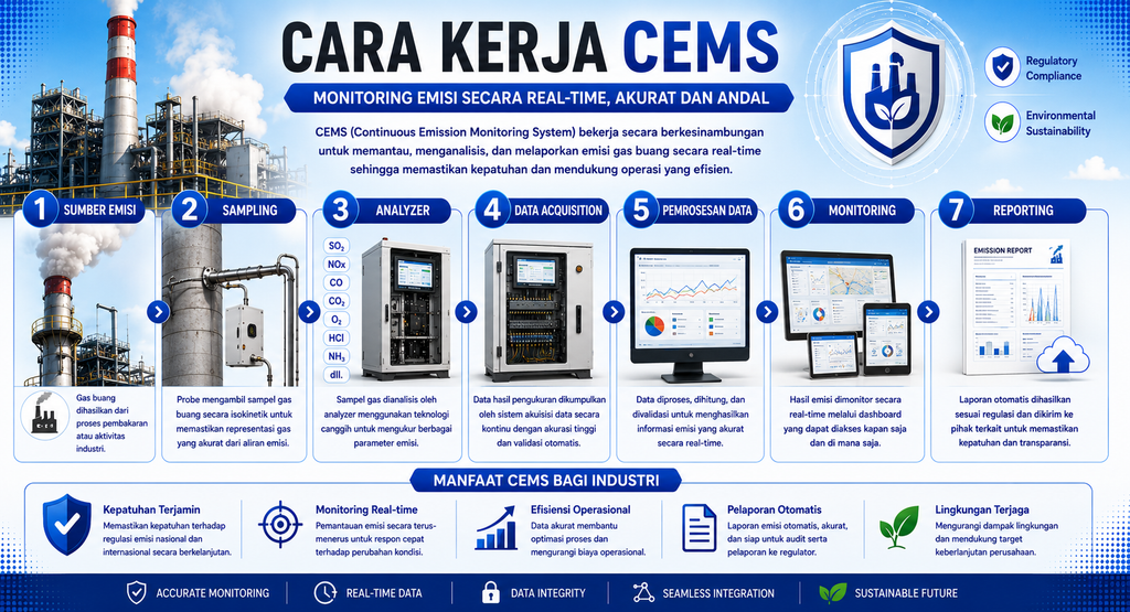Cara kerja CEMS Continuous Emission Monitoring System untuk memantau emisi secara real-time