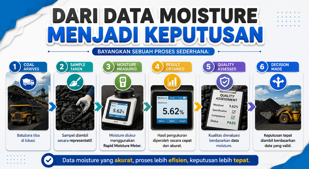 Proses data moisture batubara menjadi keputusan melalui Rapid Moisture Meter