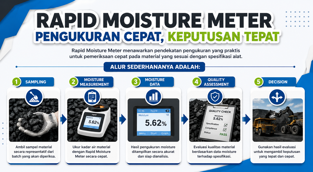Alur pengukuran moisture batubara menggunakan Rapid Moisture Meter