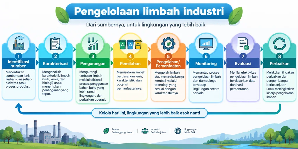 Flowchart pengelolaan limbah industri dari identifikasi sumber hingga perbaikan