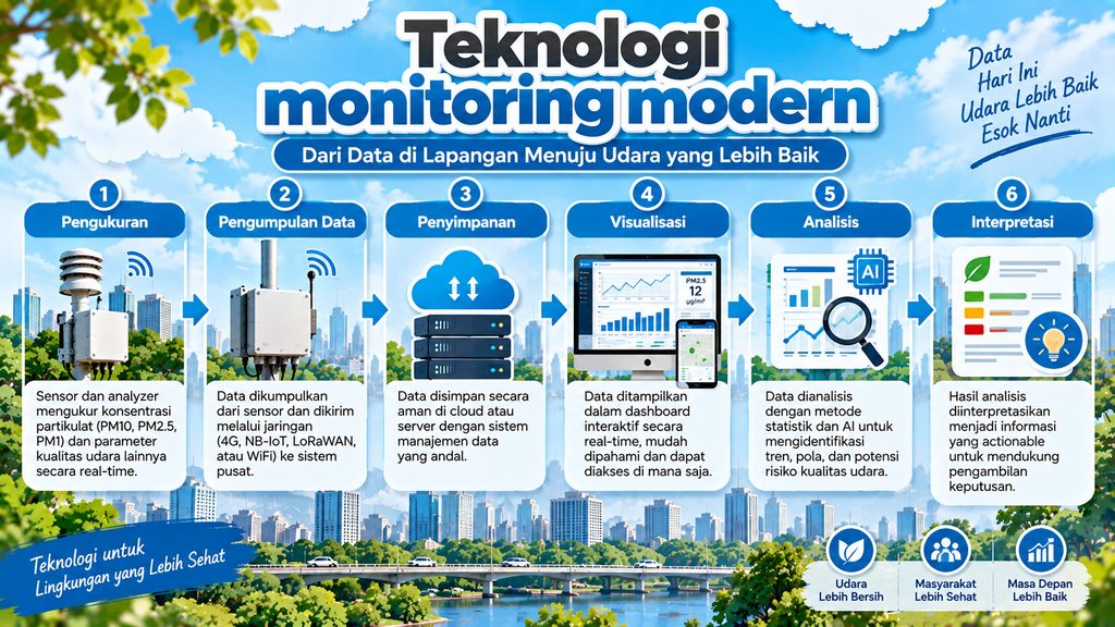 Alur teknologi monitoring modern dari pengukuran hingga interpretasi data kualitas udara