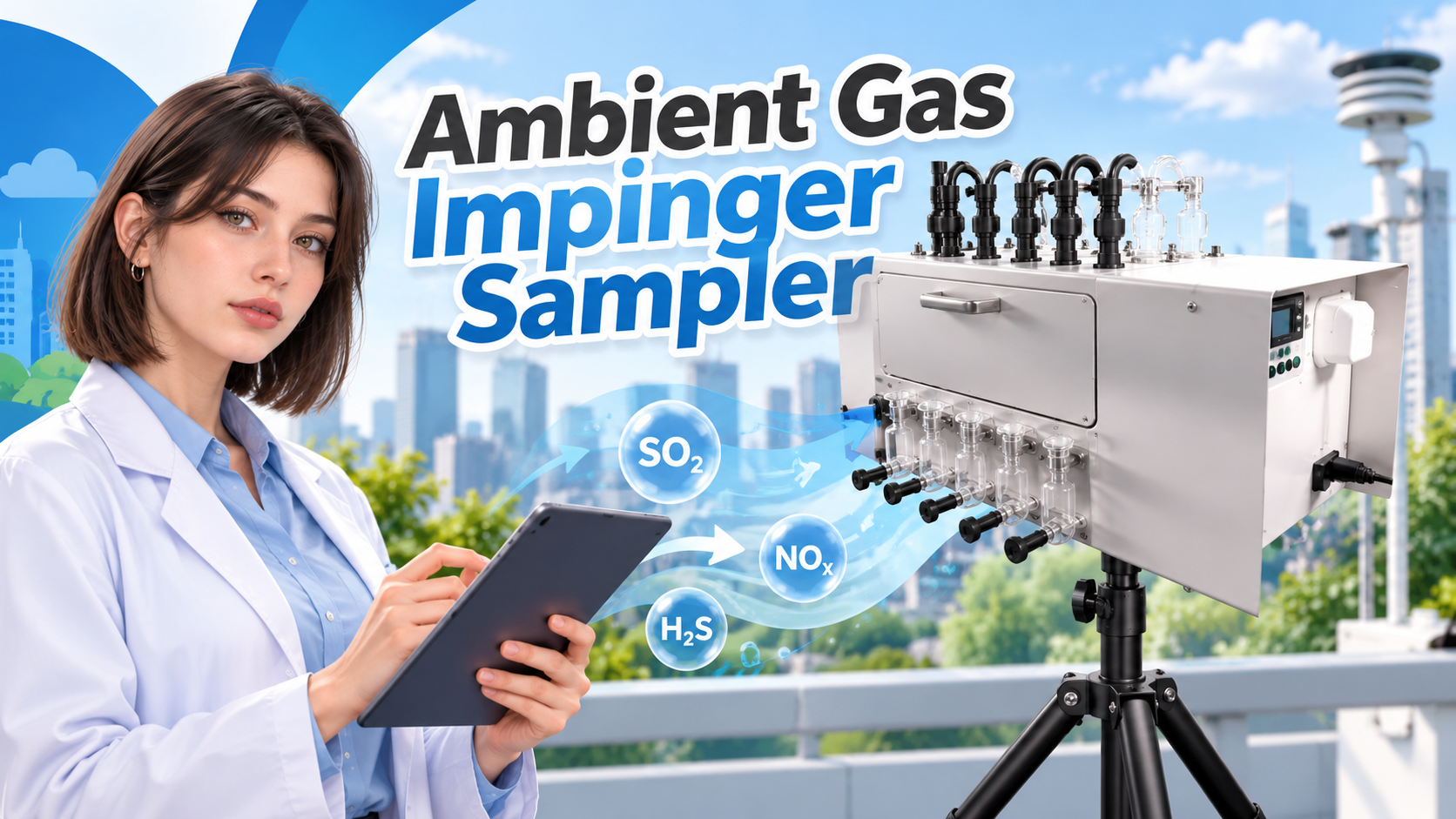 ENVILIFE HU-POT-GPS Ambient Gas Impinger Sampler untuk sampling gas udara ambien.