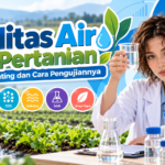 Ilustrasi pengujian kualitas air untuk pertanian menggunakan instrumen laboratorium