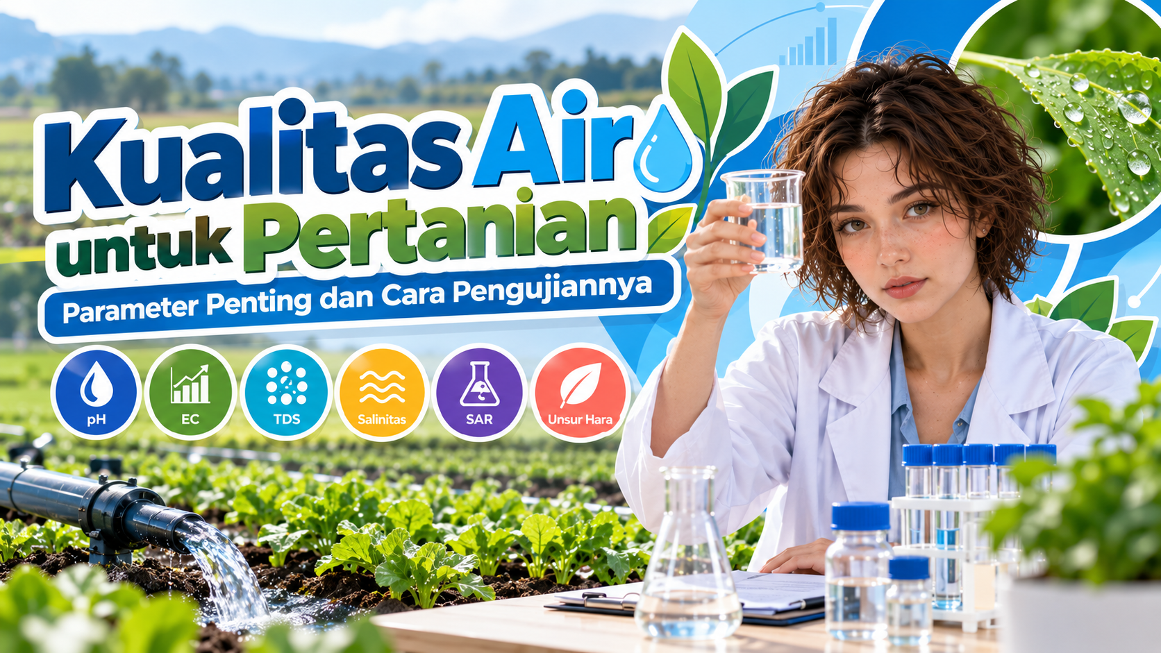 kualitas-air-untuk-pertanian Ilustrasi pengujian kualitas air untuk pertanian menggunakan instrumen laboratorium